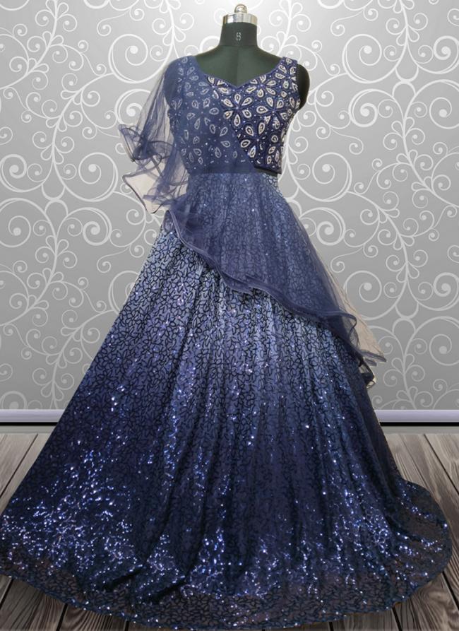 Georgette Navy Blue Wedding Wear Hand Work Ready To Wear Lehenga Choli